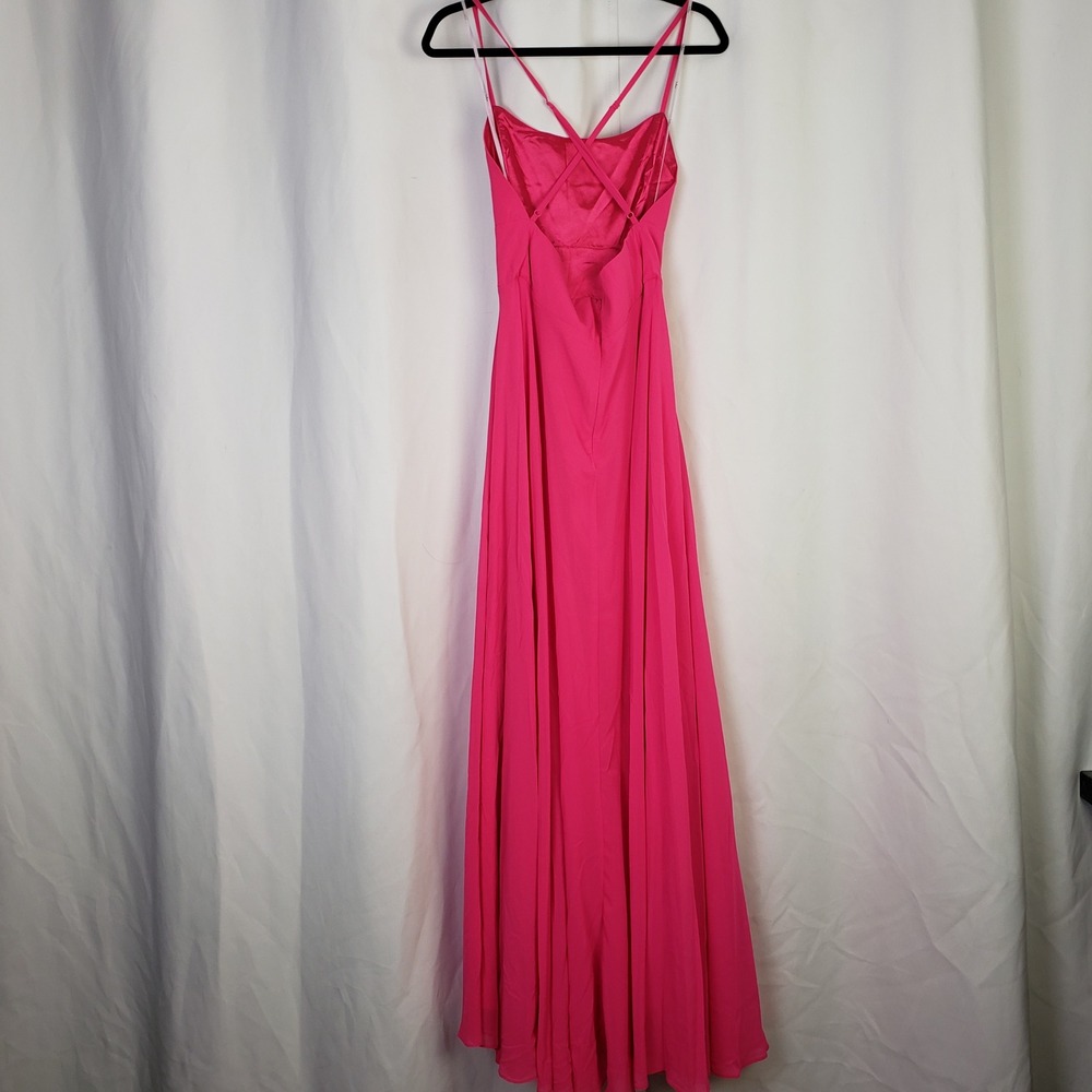 Lulus M Dreamy Romance Hot Pink Backless Maxi Dress Square Neck High Slit Gown - Picture 6 of 10